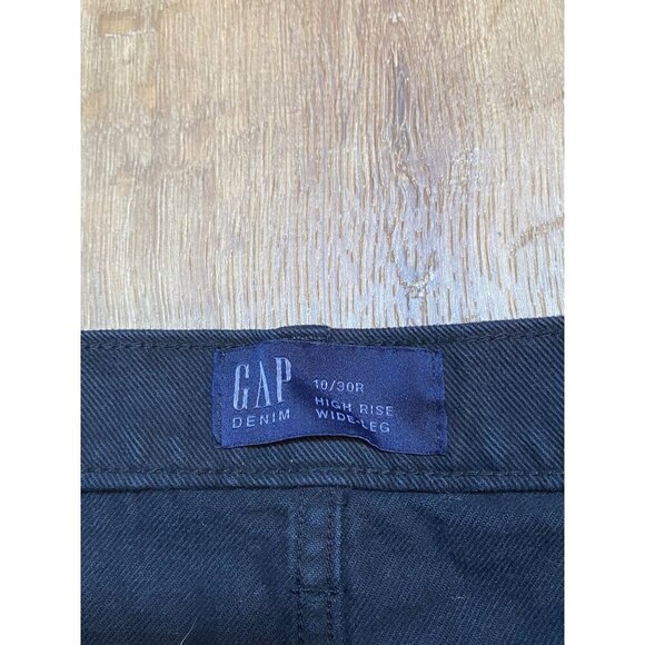 Gap 10/30R High Rise Wide Leg Black Denim Frayed Hem Jeans For Women - Picture 3 of 7